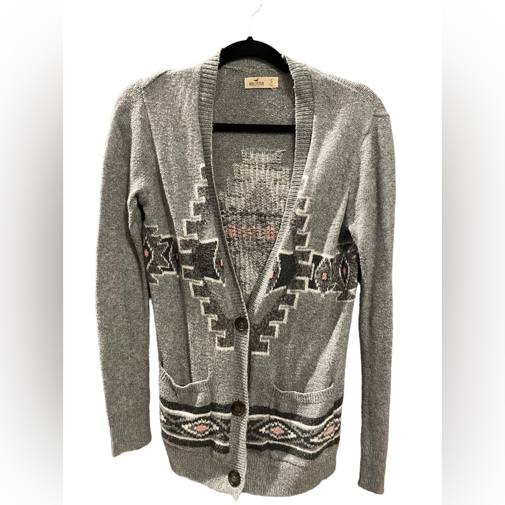Pink & Gray Hollister Aztec Print Cardigan w/ Buttons - Size Small